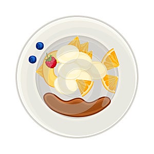 Fruity Foodstuff Arranged in the Shape of Fish on Plate Above View Vector Illustration