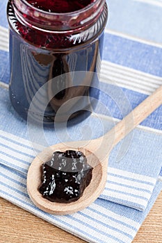 Fruity jam in glass jar