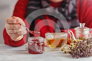 The fruity jam in spoon