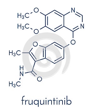 Fruquintinib cancer drug molecule. Skeletal formula.