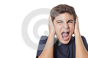 Frustated boy shouting photo