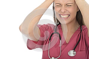 Frustrated Angry Stressed Beautiful Young Female Doctor Gritting Teeth