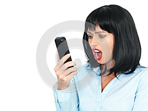 Frustrated Angry Young Woman Using a Cell Phone or Chordless Telephone