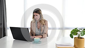 Frustrated annoyed woman confused by computer problem, annoyed businesswoman feels indignant about laptop crash, bad news online o