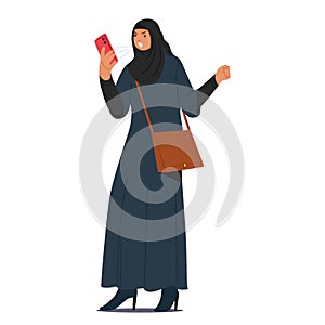 Frustrated Arab Muslim Businesswoman Character Gesticulates While Speaking On The Phone, her Intense Expression