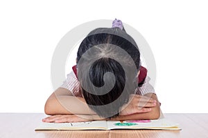 Frustrated Asian Chinese girl with head down on the table