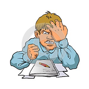 Frustrated boy studying
