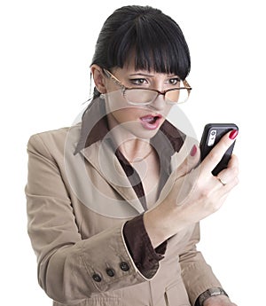 Frustrated business woman with cell phone