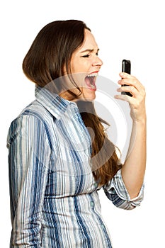 Frustrated business woman yelling at her phone