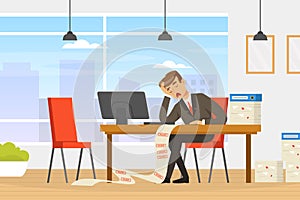 Frustrated Businessman Analysing Financial Report, Business Failure, Economic Risk, Bankruptcy Concept Vector
