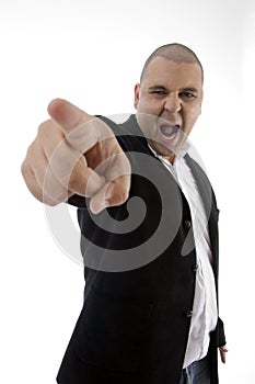 Frustrated businessman shouting and pointing