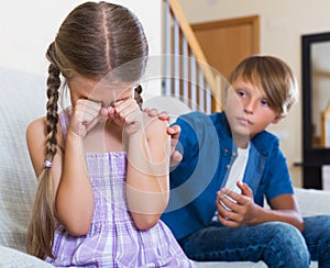 Frustrated children having serious fight