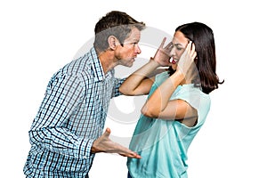 Frustrated couple arguing with each other