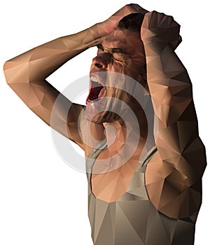 Frustrated man scream design with polygons