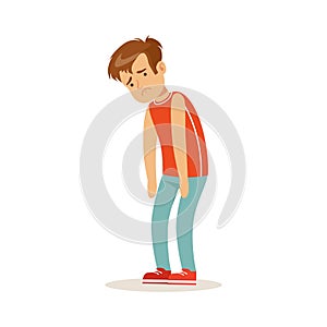 Frustrated sad boy character standing hunched vector Illustration