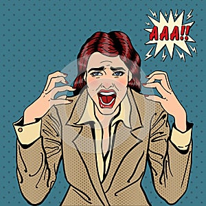 Frustrated Stressed Business Woman Screaming. Pop Art