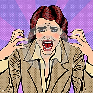 Frustrated Stressed Business Woman Screaming. Pop Art