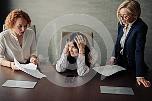 Frustrated tired woman feels nervous breakdown from overworking and multitasking