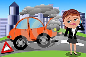 Frustrated Woman Broken Car