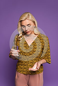 frustrated woman with climax holding pills