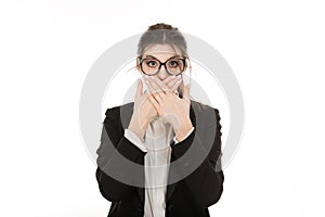 Frustrated woman covering mouth with hands