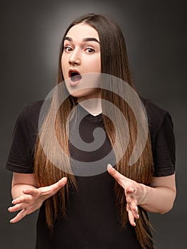 Frustrated woman portrait mental disorder annoyed