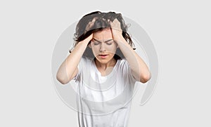 Frustrated woman portrait mental disorder headache