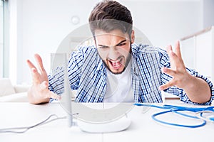 The frustrated young man due to weak internet reception