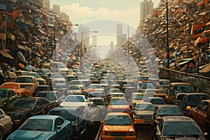 Frustrating Traffic jam. Generate Ai photo