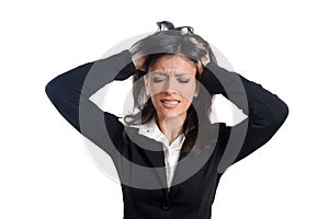 Frustration. Frustrated and stressed young businesswoman in suit