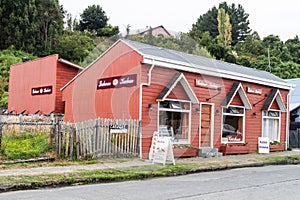 FRUTILLAR, CHILE - MARCH 1, 2015: House with a store selling Kuchen German cake in Frutillar village. The region is