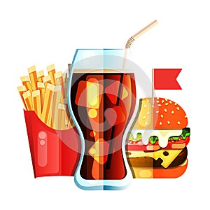 Fry french with Burger and soda flat design