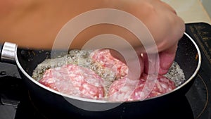 Fry meat fillet cutlet in pan