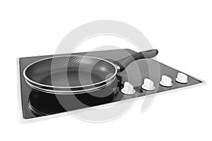 Fry pan on ceramic cooktop isolated