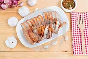 Fry pork on chopping block