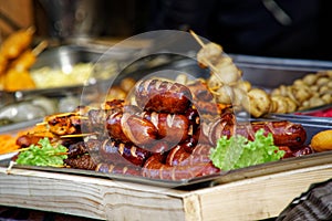 Fry street food. Oriental food - Indian takeaway at a London`s market