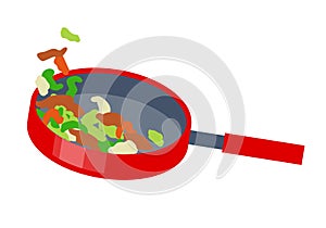 Fry vegetables in a frying pan-Side view