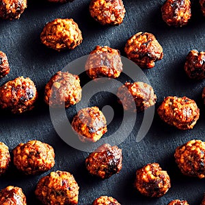 Fryed meatballs on black slate background - seamless food pattern