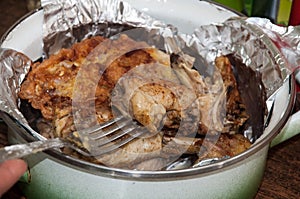 Fryied chicken and pork meat photo