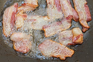 Frying bacon in the pan.