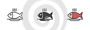 Frying fish different style icon set