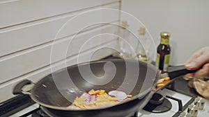 Frying fresh vegetables in a wok. Cooking Asian food. Cooking Mediterranean