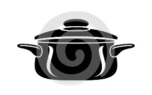 Frying hot saucepan cook pan icon, simple style