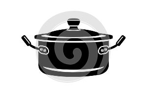 Frying hot saucepan cook pan icon, simple style