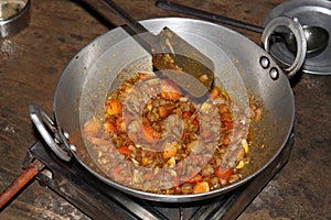 Frying Masala in Kadahi-Indian Cooking