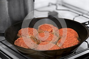 Frying meat rissoles