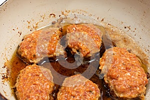 Frying Meatballs in the deep hot oil in the frying pan