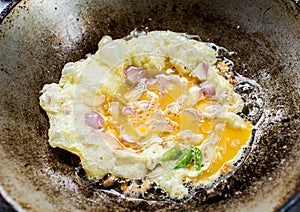 Frying omelet in pan