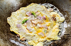 Frying omelet in pan