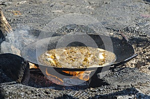Frying pan with fish